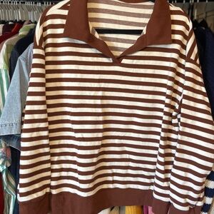 Brown and White Striped Sweater
